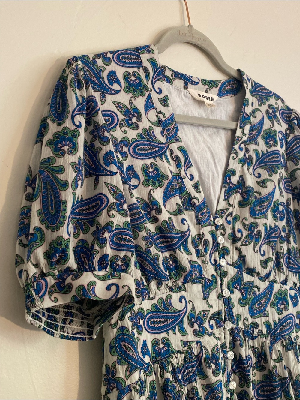 Boden Elsa Midi Tea Dress-Surf The Web Paisley Wave Blue and Green Size 12R